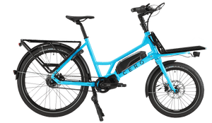 Blue CERO One with a rear rack and Platform on the front
